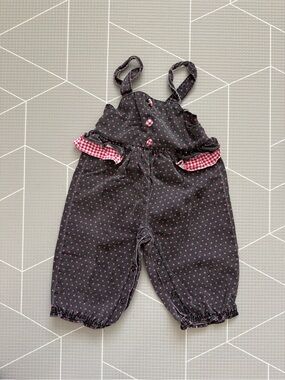Eclipse|VINTAGE Baby girl/toddler Gray Black & Pink Ditsy Heart jumpsuit overall